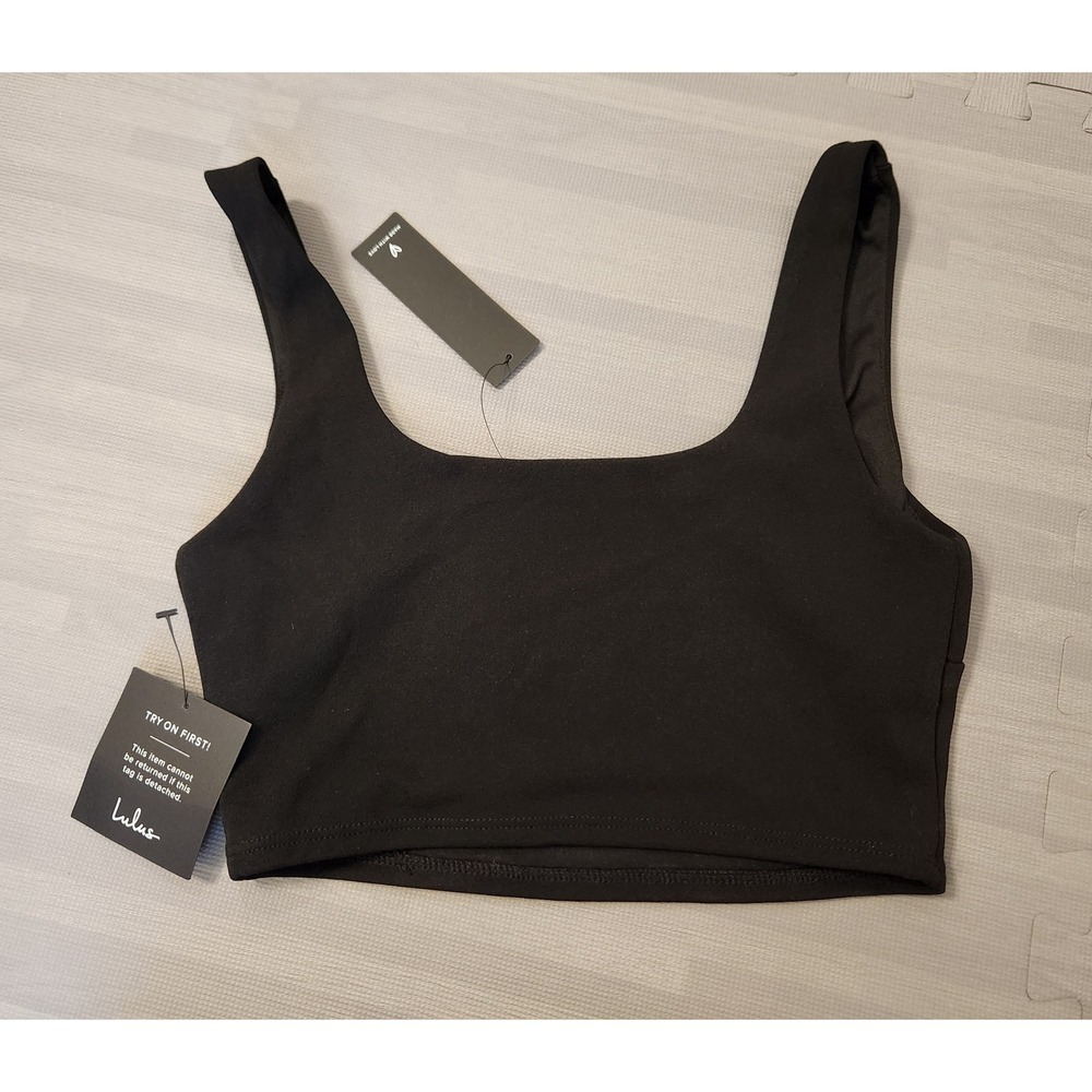 Lulus Black Square Neck Crop Top Tank Small NWT